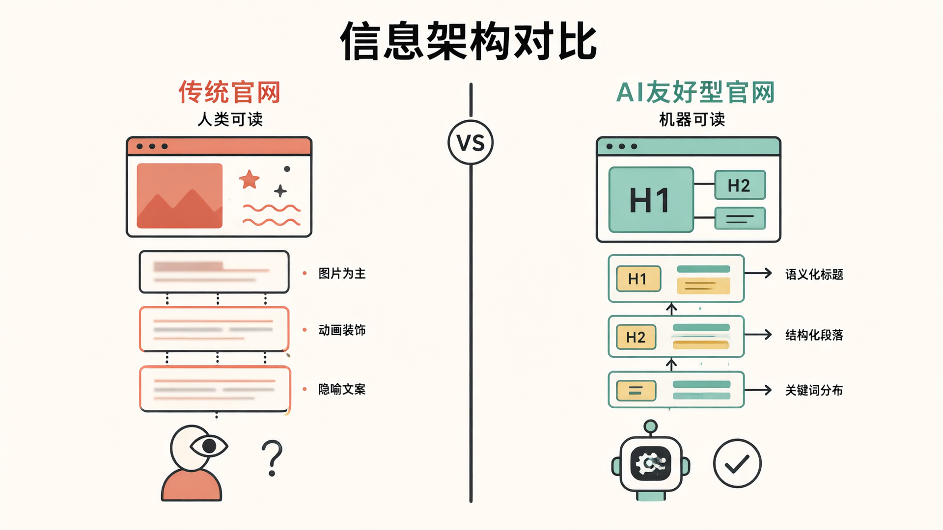 信息架构对比:传统官网与AI友好型官网的差异