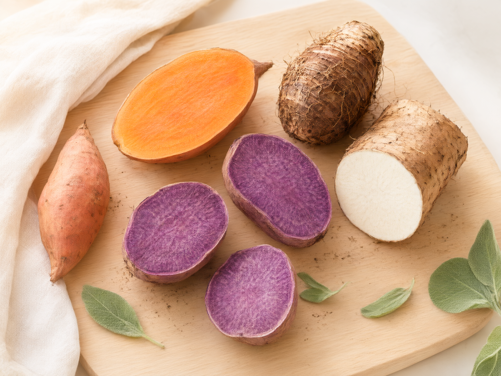 Tuber ingredients: sweet potatoes, purple potatoes, taro, yam
