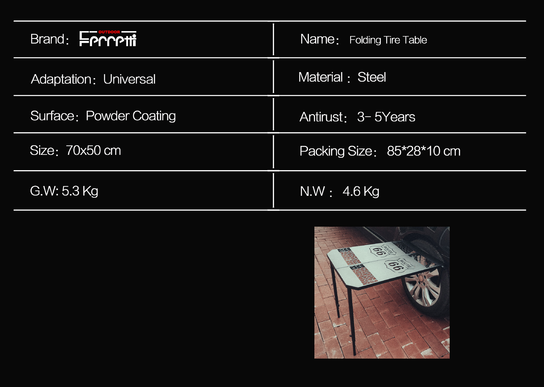 Folding Tire Table F03 4