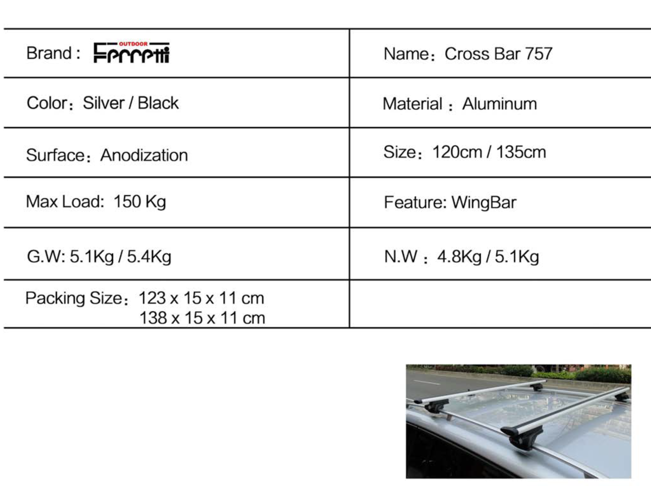 Universal Roof Rack Crossbar 755 5