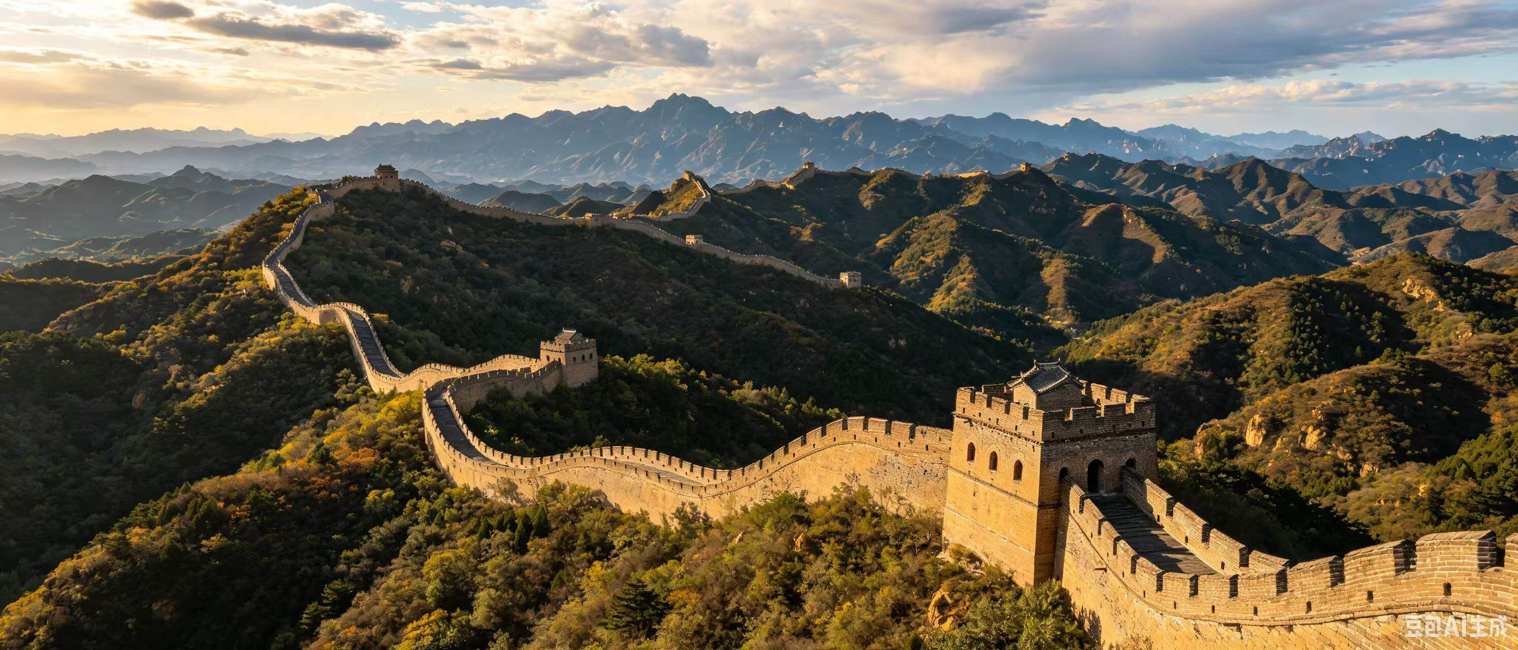 The majestic Great Wall of China winding through mountains