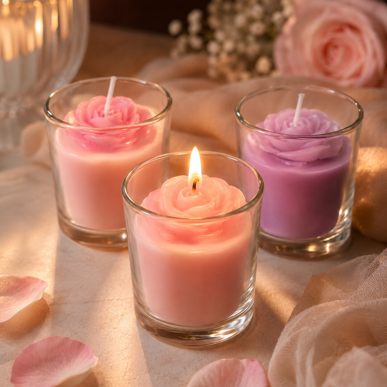 Scented Soy Glass Jar Candle Gift Set with Colorful Aromantic Flowers