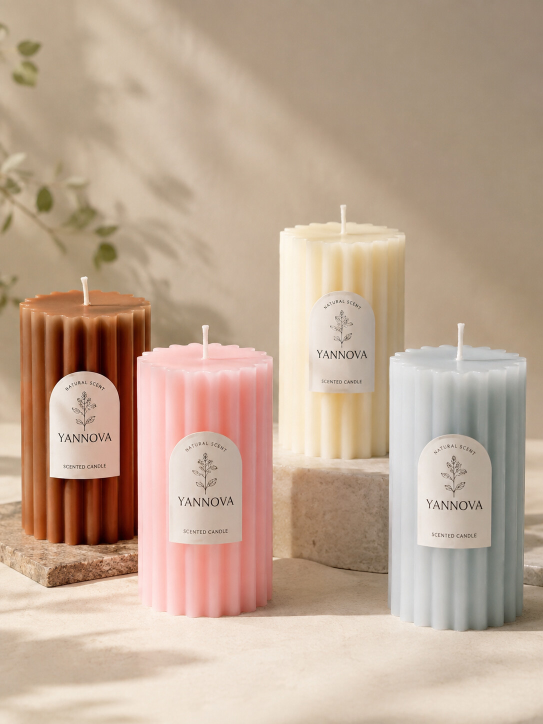 Home Decorative Vertical Striped Pillar Candles
