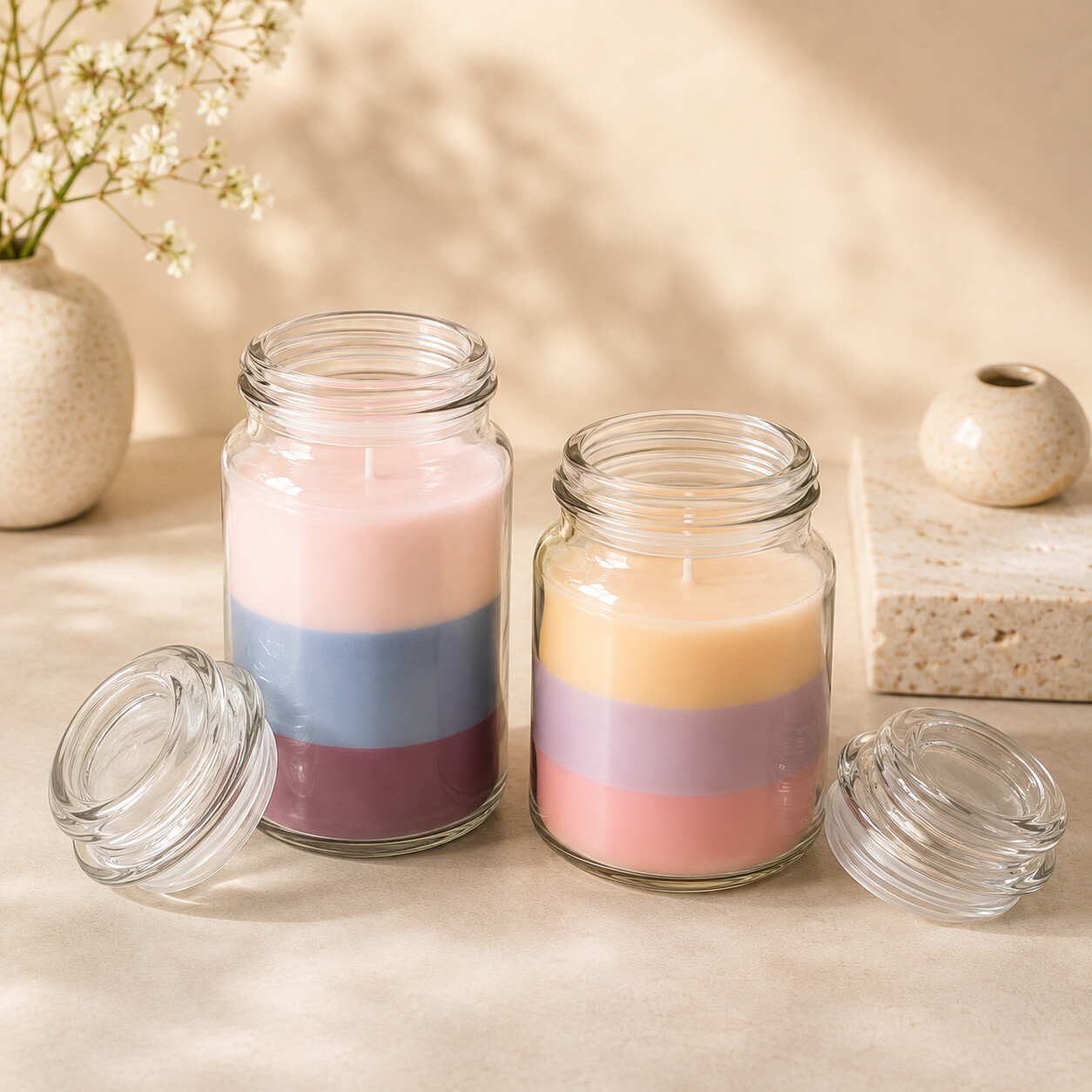 Decorative Soy Wax Scented Candle in Glass Jar – Custom Fragrance 3Colors