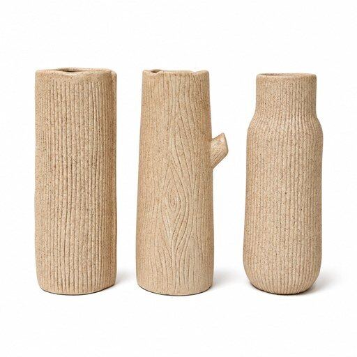 Natural Ribbed Cylindrical Ceramic Vase Set
