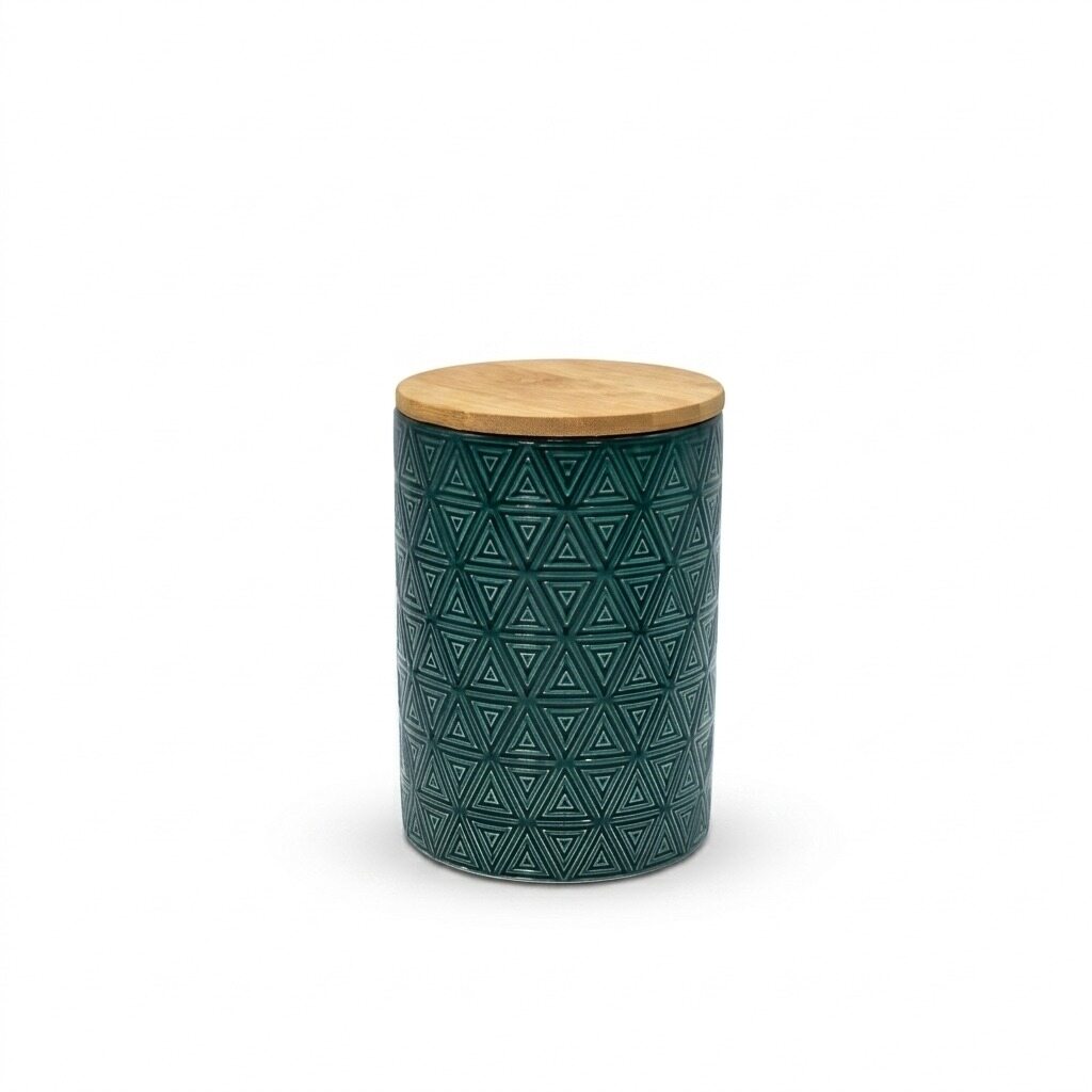 Dark Green Diamond-Pattern Jar with Wooden Lid