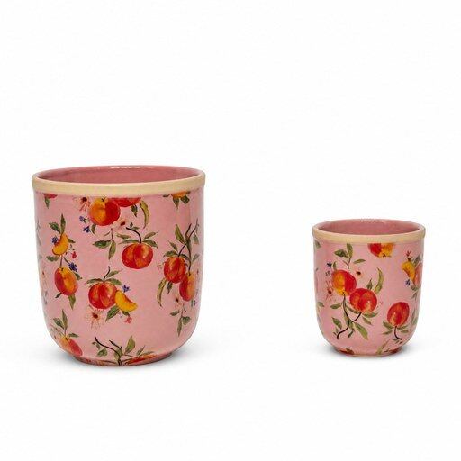 Pink Floral Ceramic Planter Set