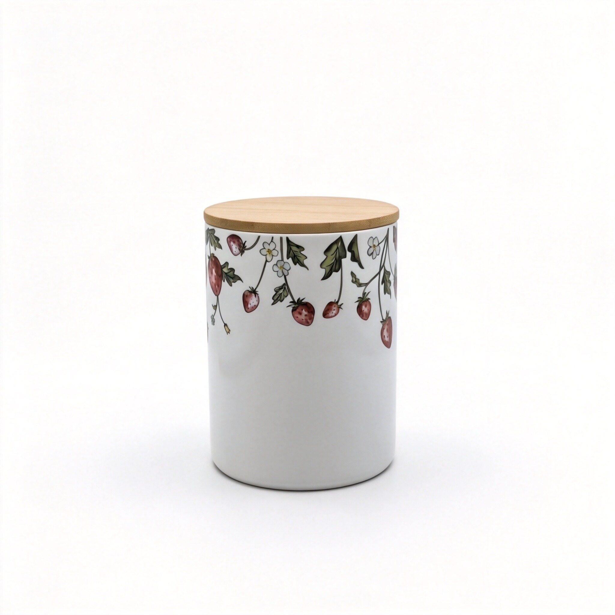 White Berry-Pattern Jar with Wooden Lid