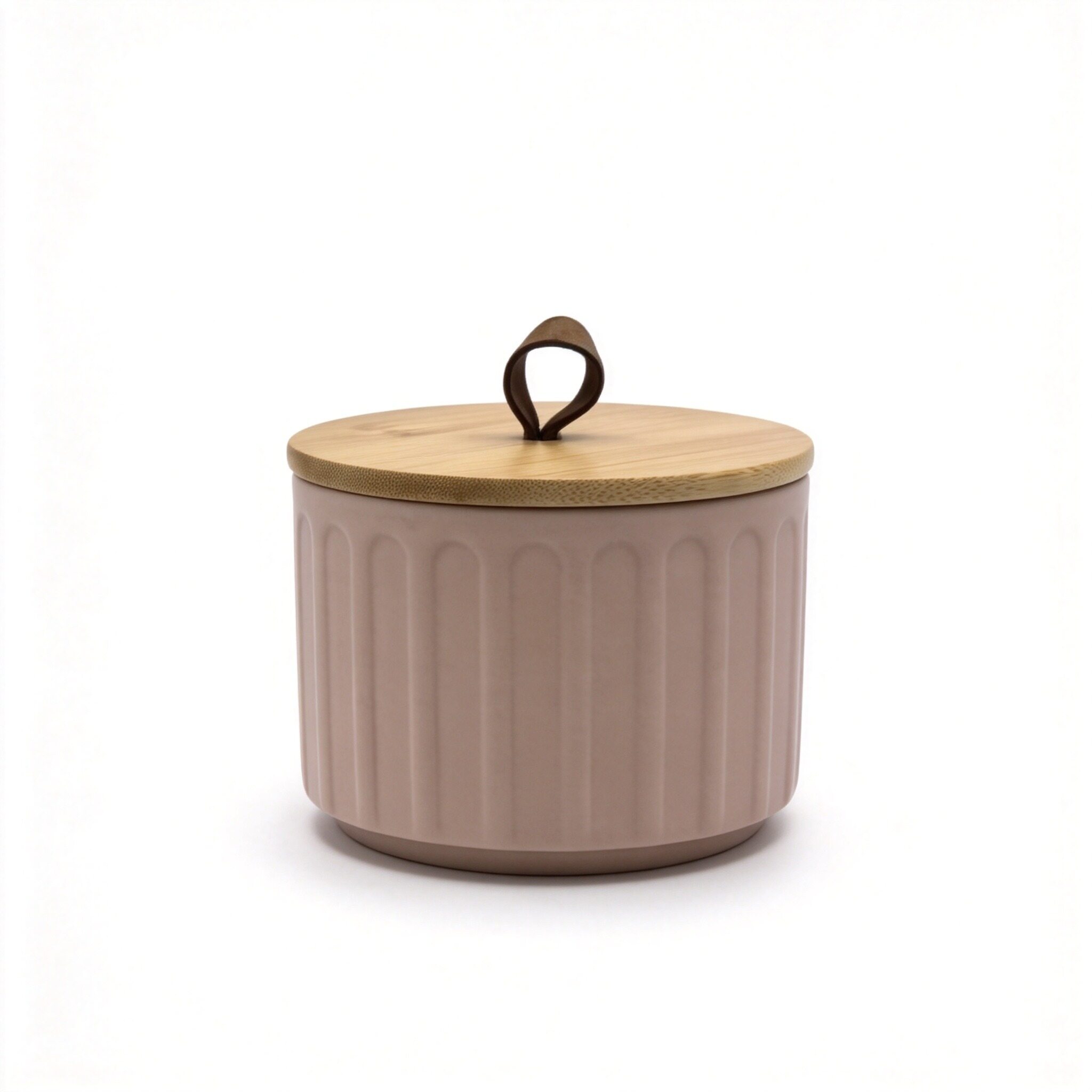 Pink Ribbed Jar with Bamboo Lid & Handle