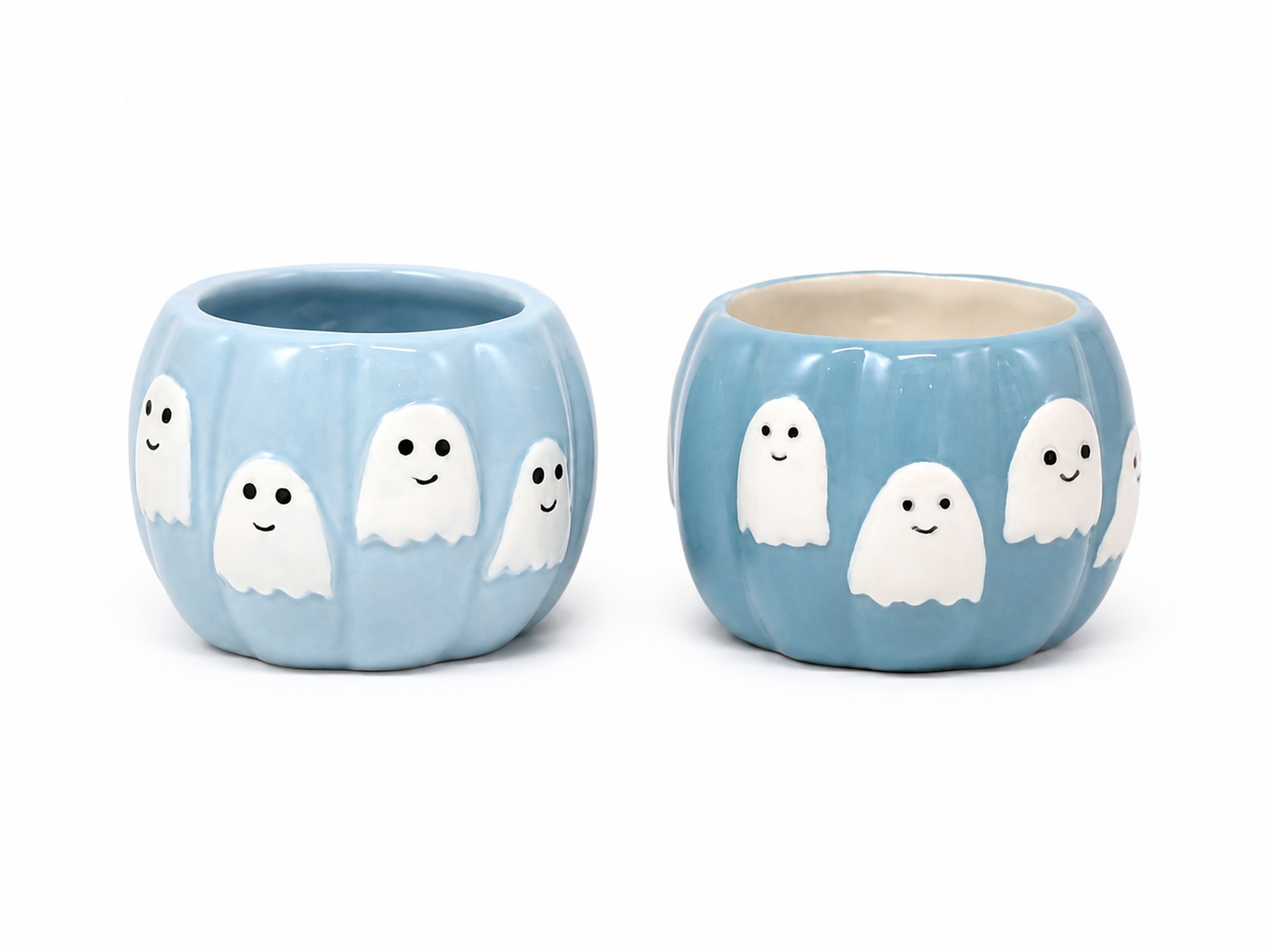 Ghost Pumpkin Relief Ceramic Flower Pot Set of 2