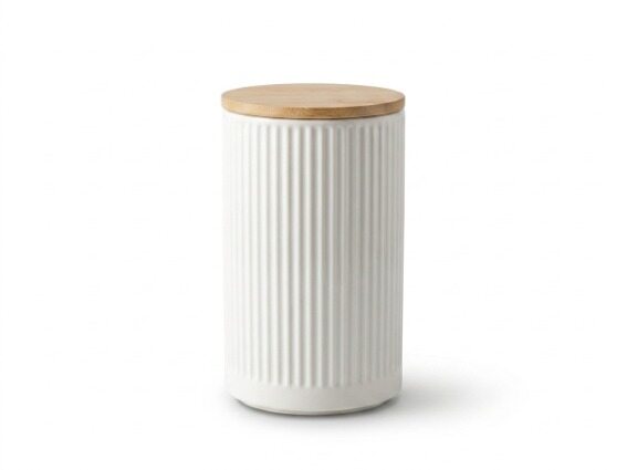 Beige Tall Ribbed Jar with Leather Loop