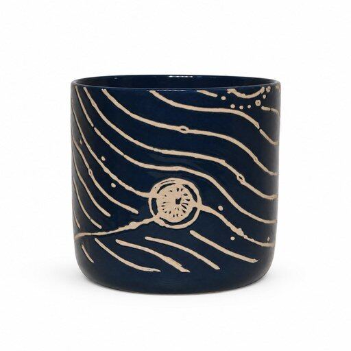 Navy Sun Motif Ceramic Planter