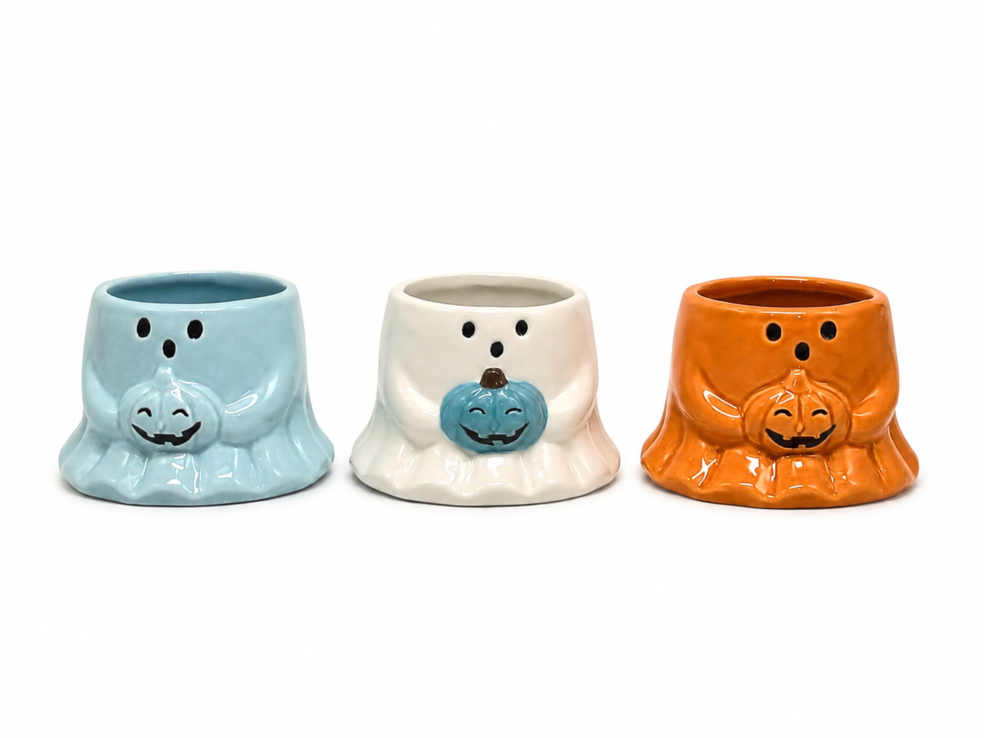 Ghost Holding Pumpkin Ceramic Flower Pot Set of 3