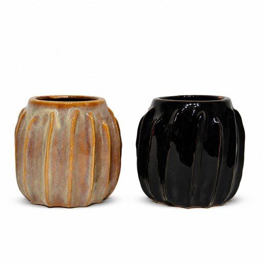 Amber and Black Pumpkin Planter Set