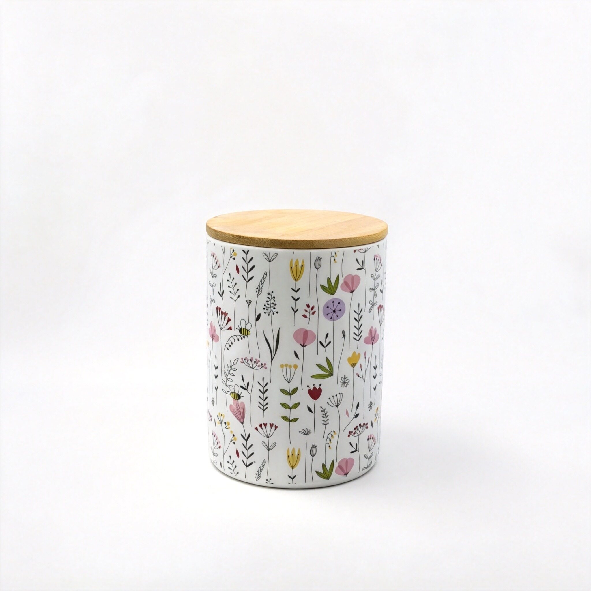 White Leaf-Pattern Jar with Wooden Lid