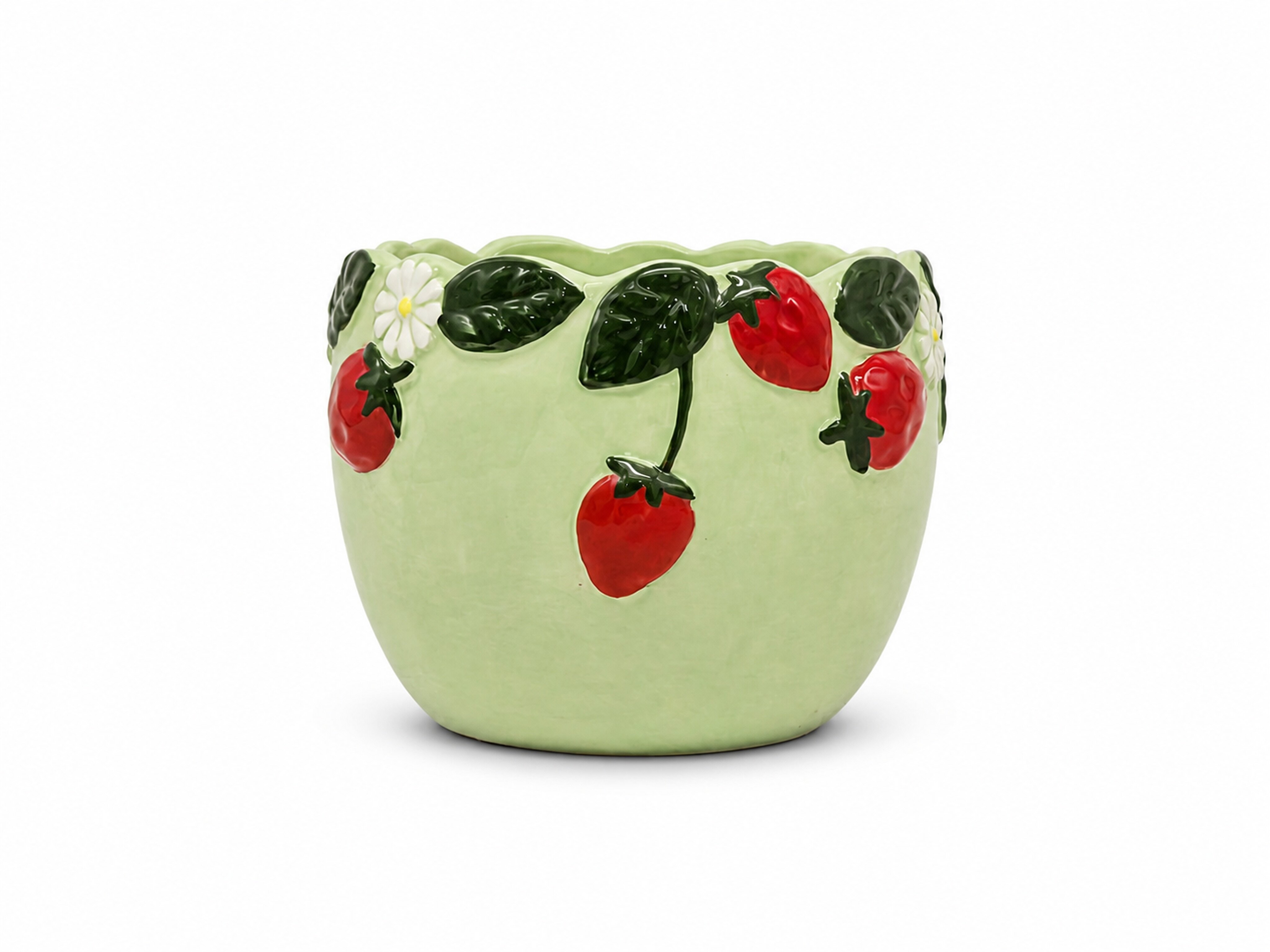 Strawberry Daisy Relief Ceramic Flower Pot