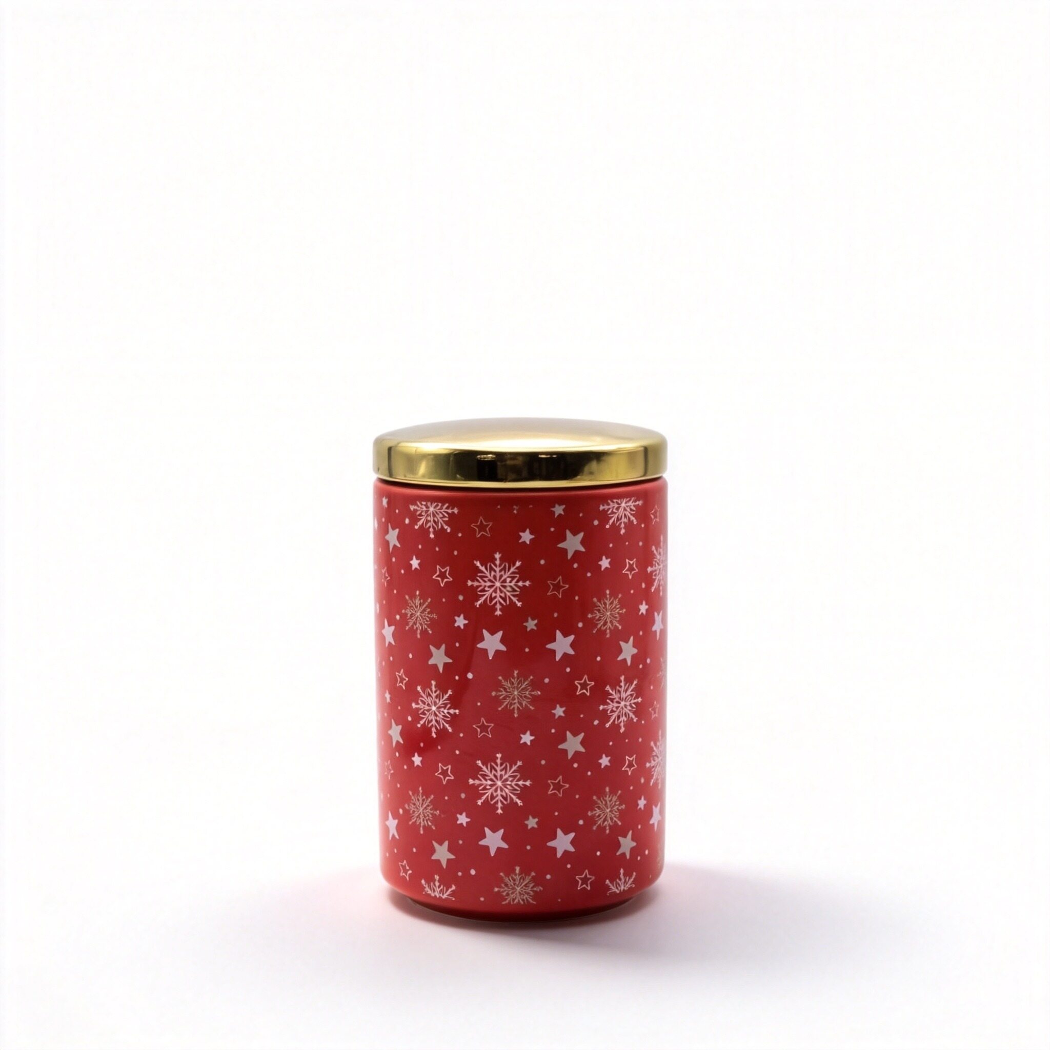 Red Star-Pattern Jar with Gold Lid