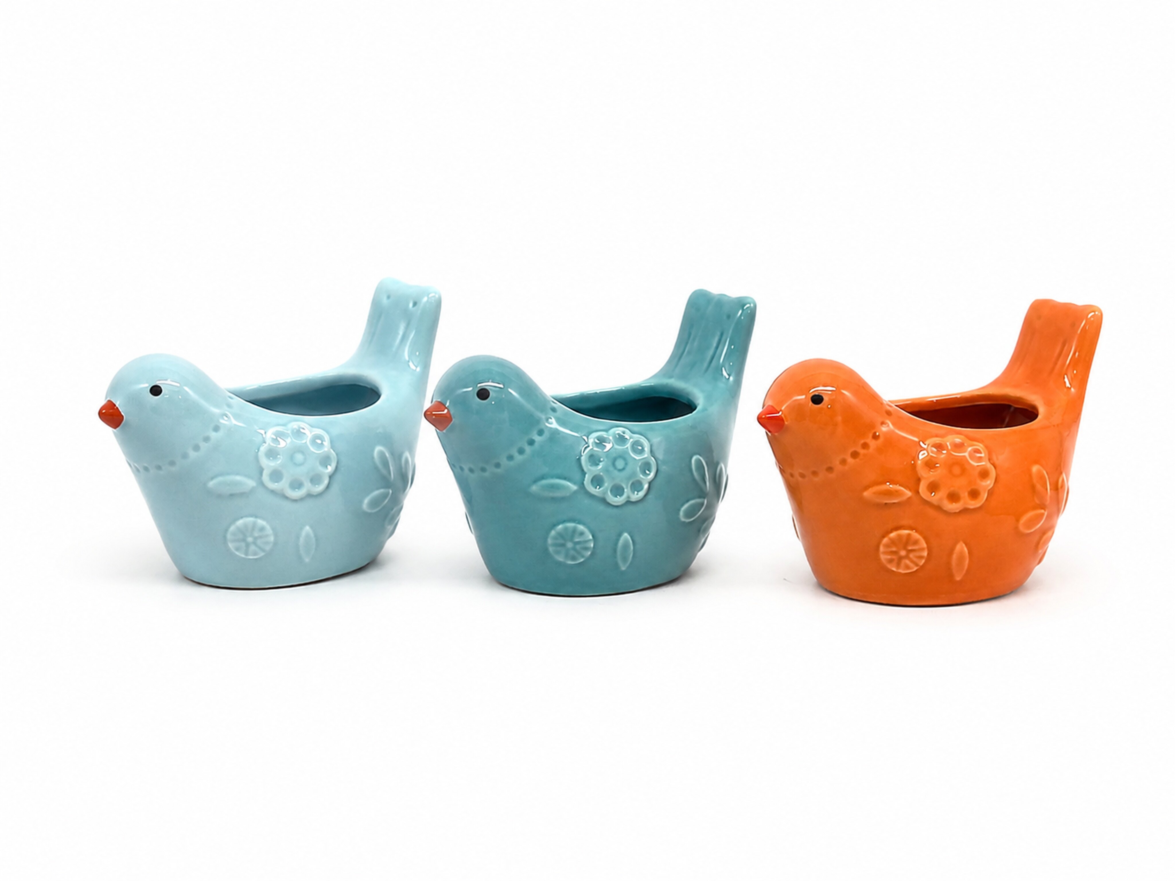 Bird Relief Ceramic Flower Pot Set of 3