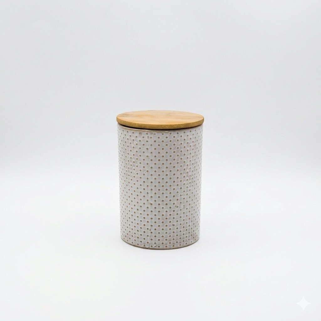 White Diamond-Pattern Jar with Wooden Lid