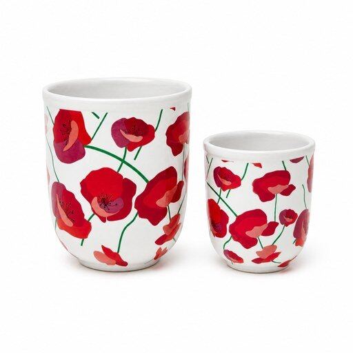 Red Poppy Ceramic Planter Set
