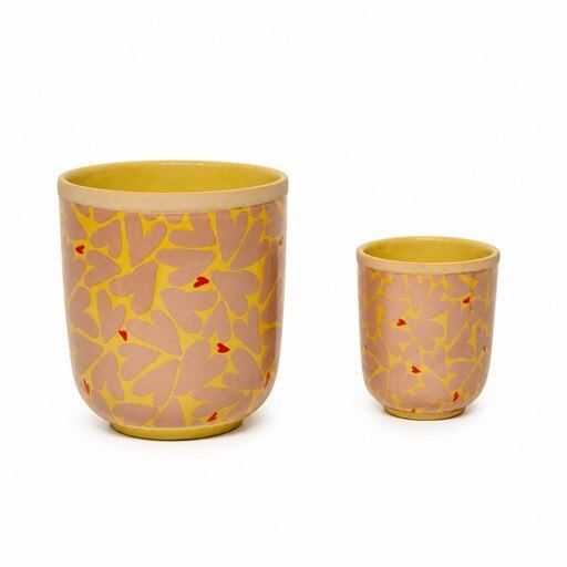 Yellow Branch and Leaf Ceramic Planter Set