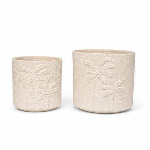 White Ribbed Ceramic Planter Set