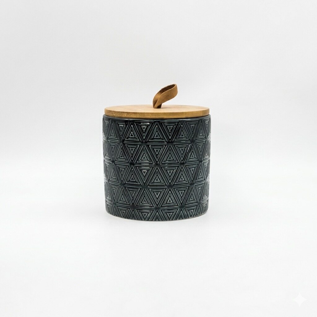 Black Diamond-Pattern Jar with Wooden Lid