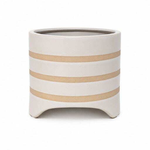 Beige Striped Footed Ceramic Planter