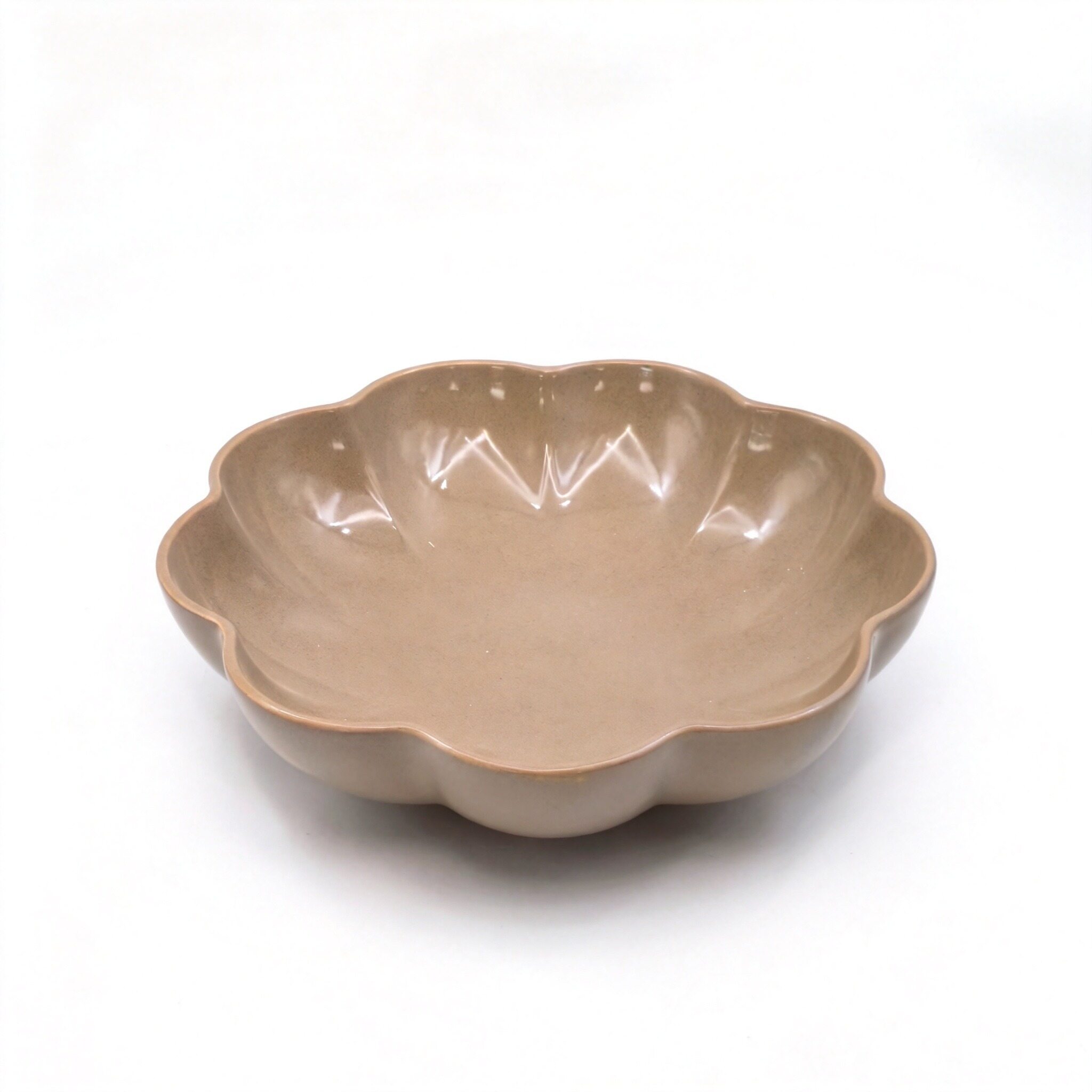Brown Ceramic Flower-Shape Bowl