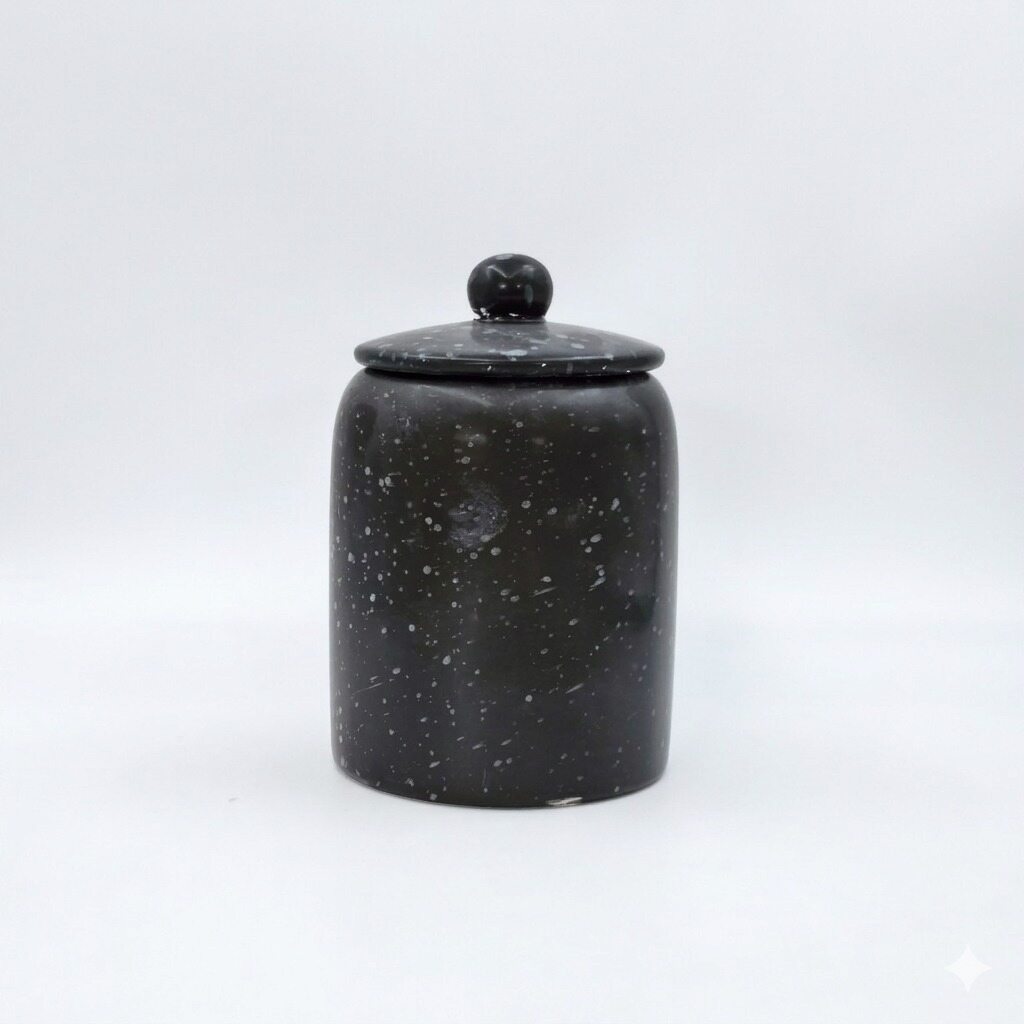 Black Speckled Canister with Wooden Lid