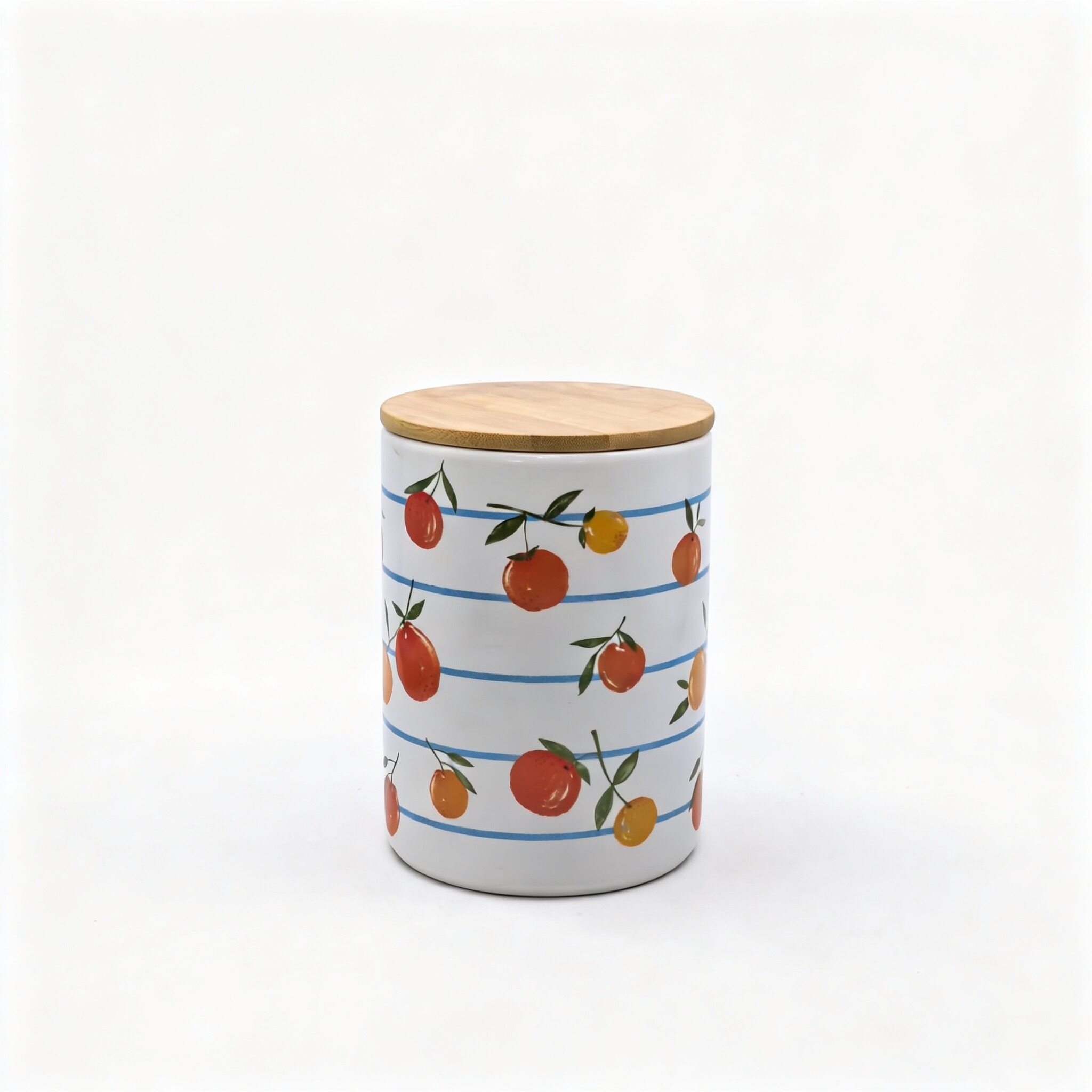 White Apple-Pattern Jar with Wooden Lid