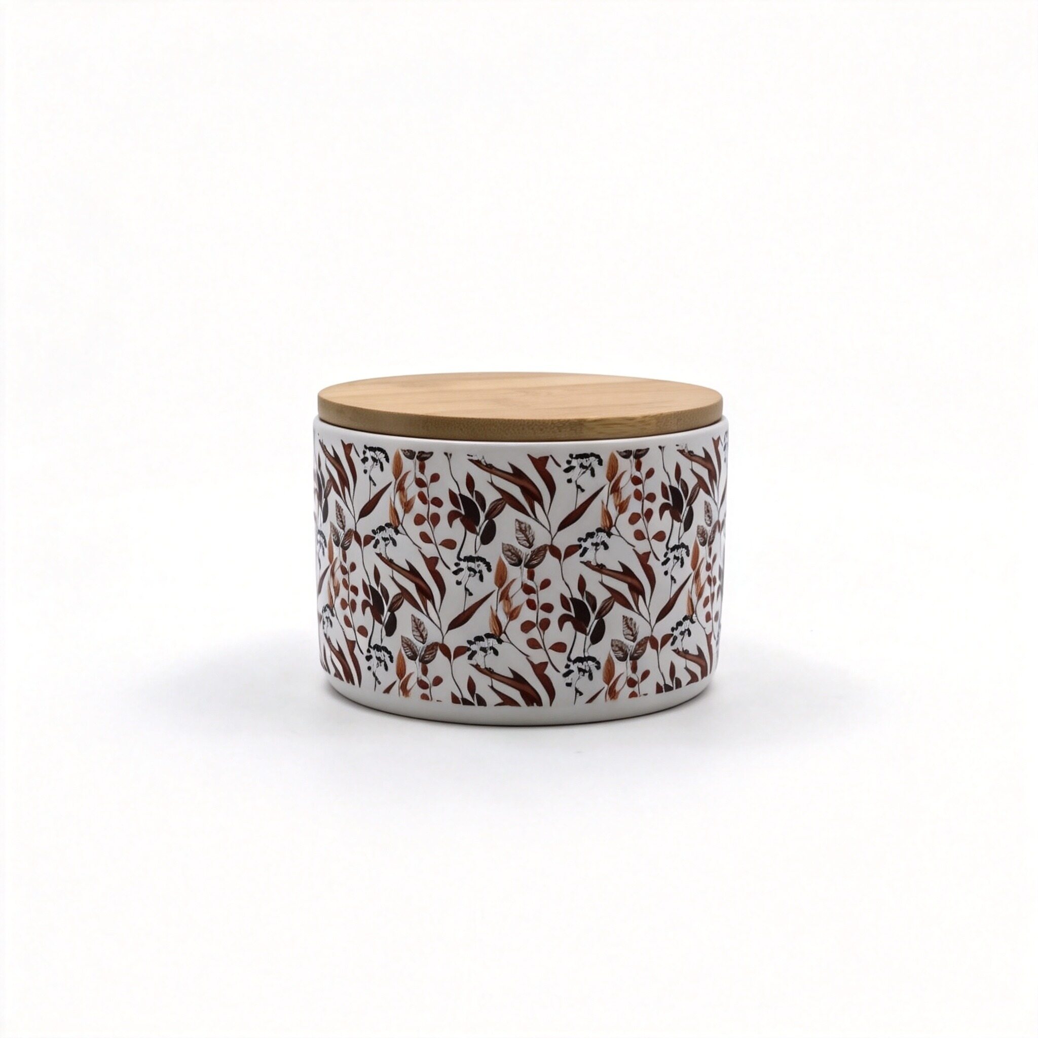 White Flower-Branch Jar with Wooden Lid