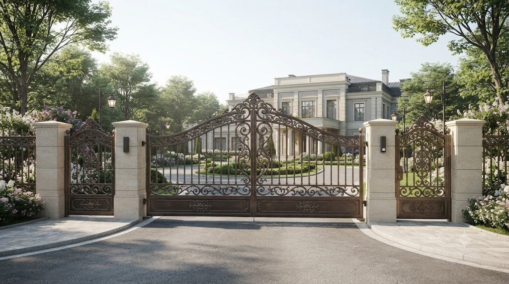 Decorative aluminum fencing and automated gate for hotel or resort in Warsaw