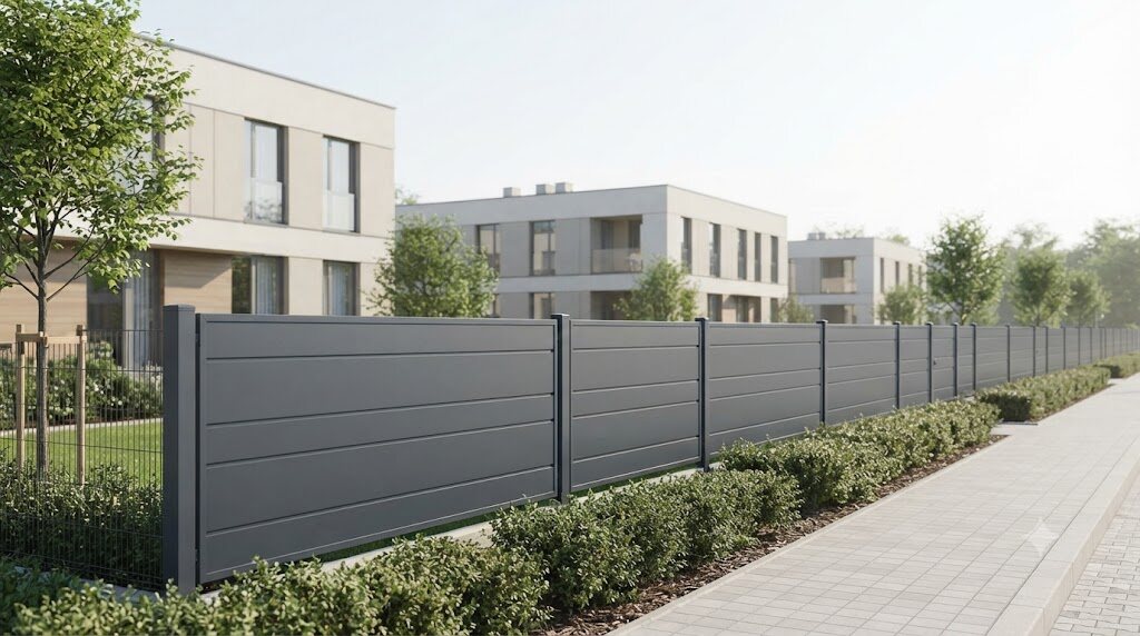 Modular aluminum fence panels for residential community perimeter in Warsaw