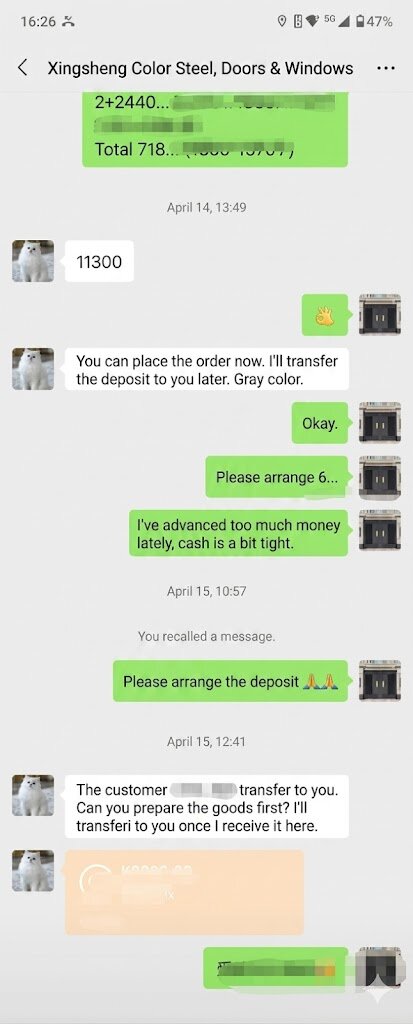Xingsheng Color Steel chat screenshot 2