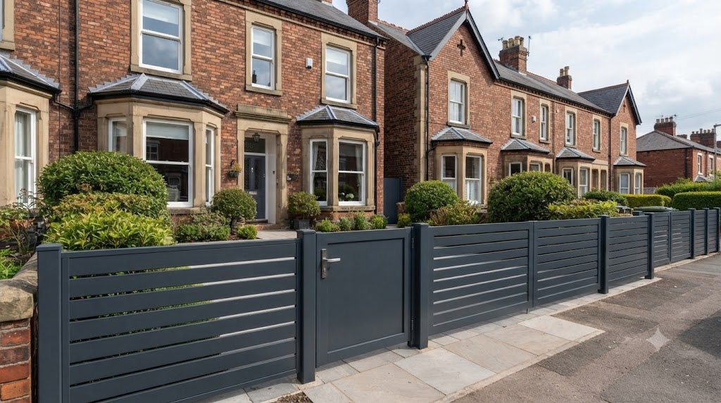 Aluminum fence and gate sets in Leeds for Victorian terrace homes and residential development projects