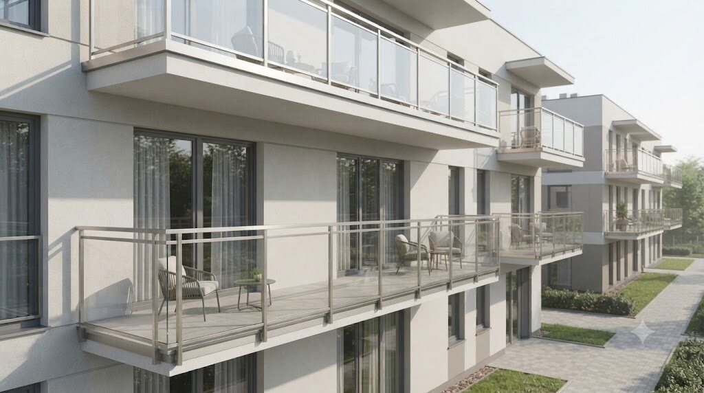 Aluminum balcony railings with glass panels for modern apartments in Warsaw