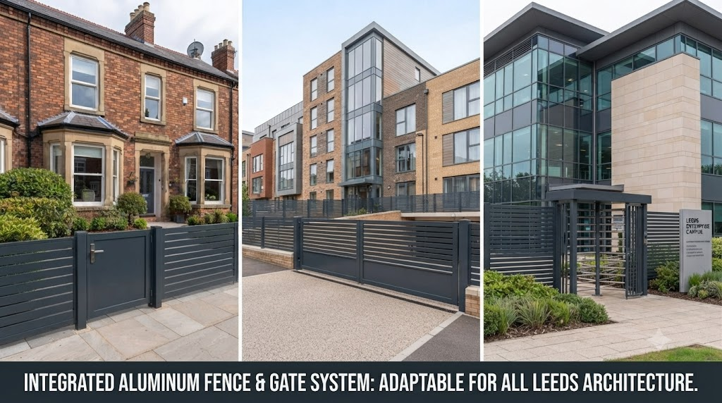 Custom aluminum fence and gate sets compatible with Victorian terraces, modern apartments and commercial buildings in Leeds