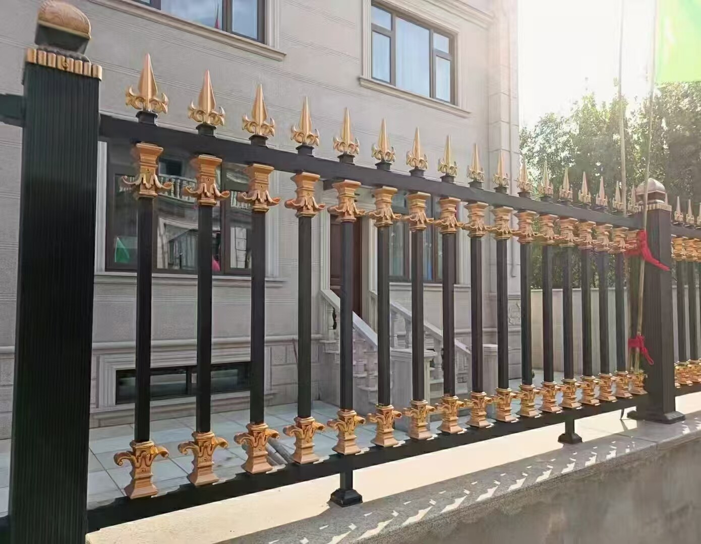Custom aluminum gold spear top ornamental fence 6063-T5, elegant curb appeal fencing, Poland estate project