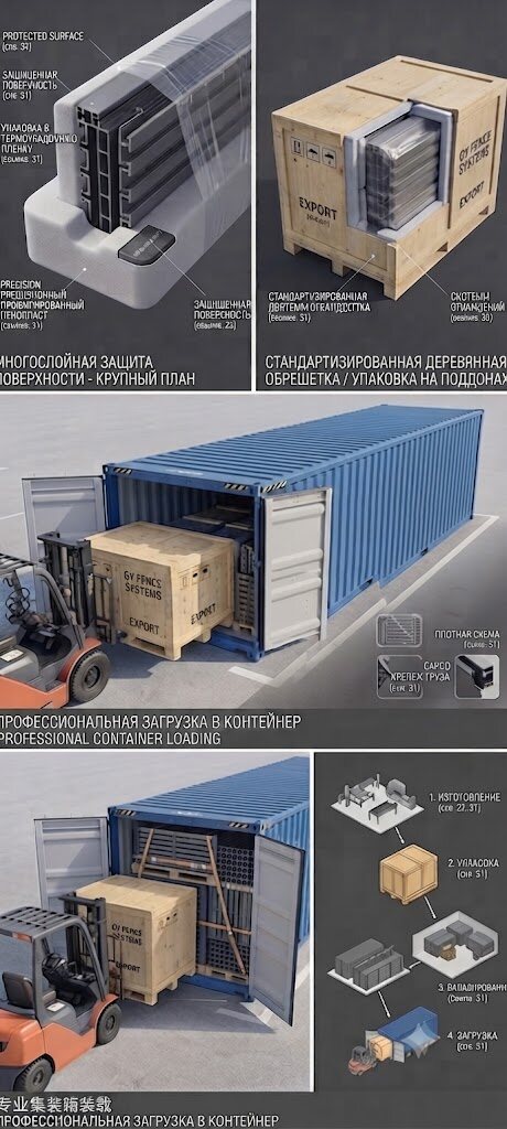 Надежная упаковка алюминиевых заборов для перевозки