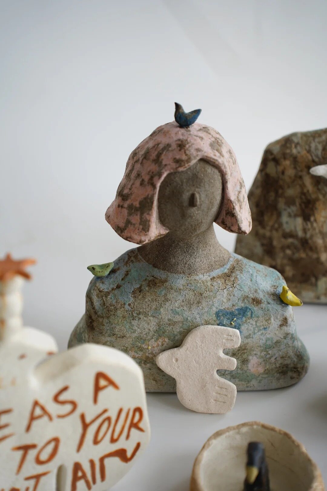 Girl With Birds Ceramic Bust