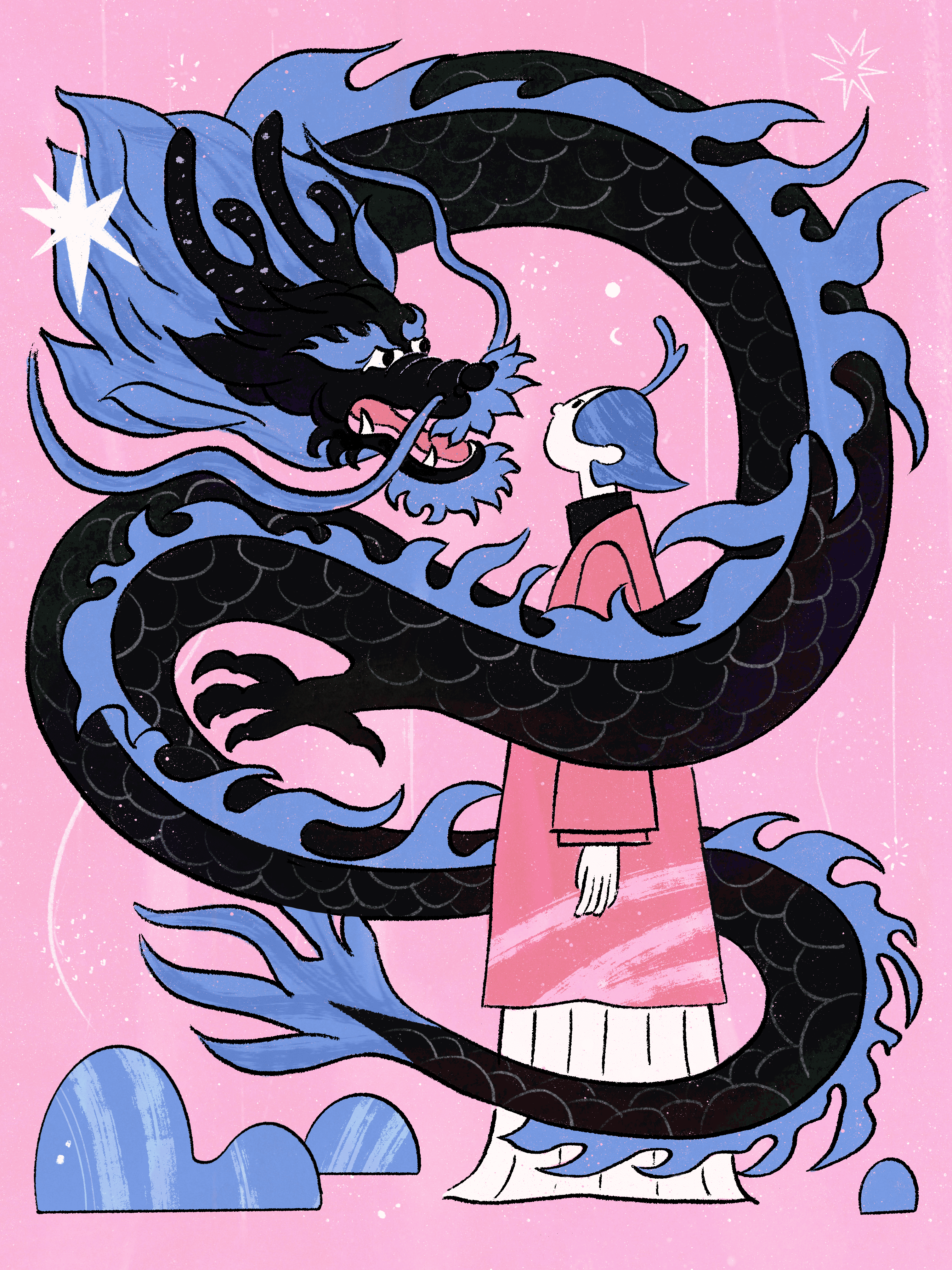 Blue Dragon And Girl