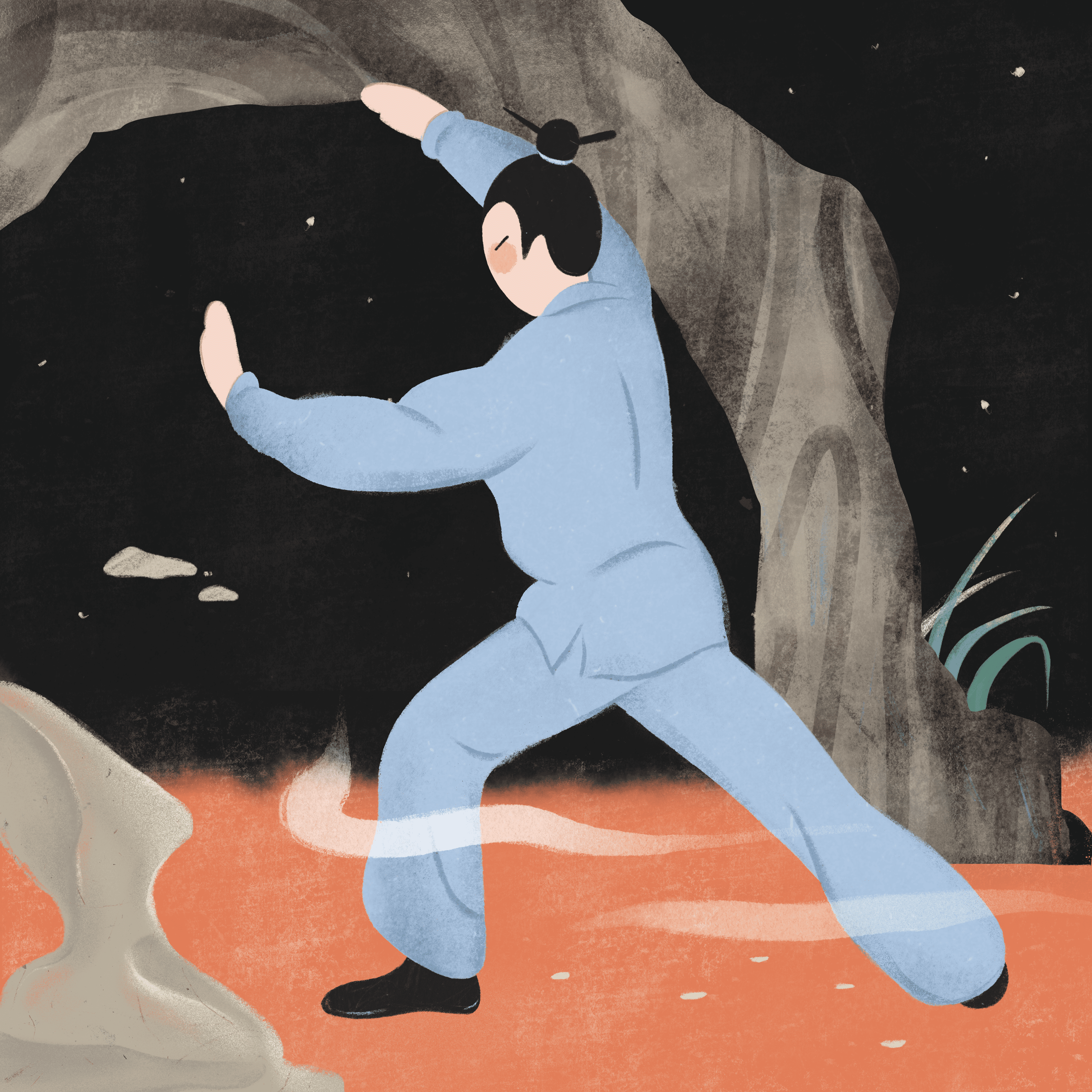 Blue Tai Chi Practitioner
