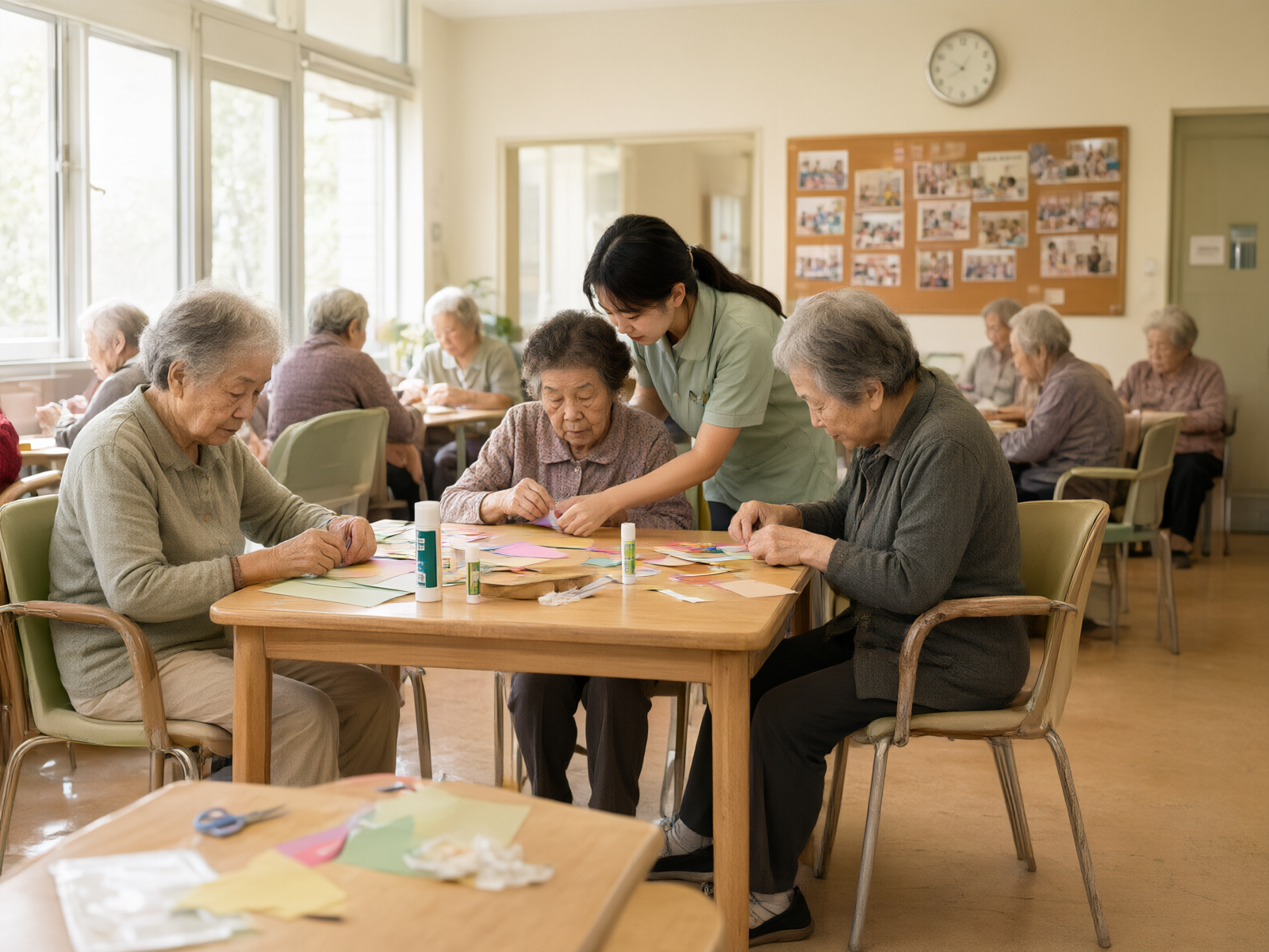 社区养老服务站点内老年人参加手工活动