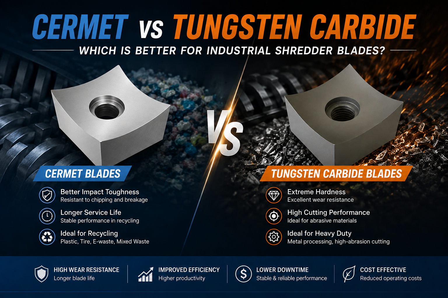 Cermet vs Tungsten Carbide: Which Is Better for Industrial Shredder Blades?
