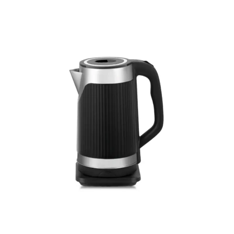 3.5L Black Electric Kettle with Vertical Ribbed PP Body and Mirror Stainless Steel Accents