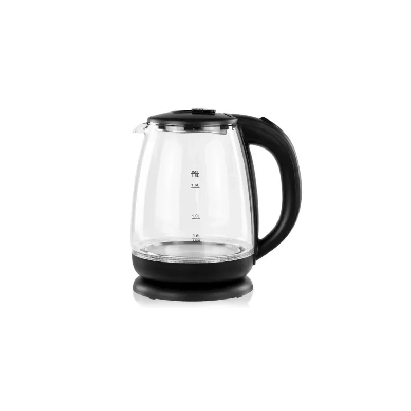 1.8L Clear Glass Electric Kettle with Concealed 304 Stainless Steel Heating Plate and Heat Resistant PP Base