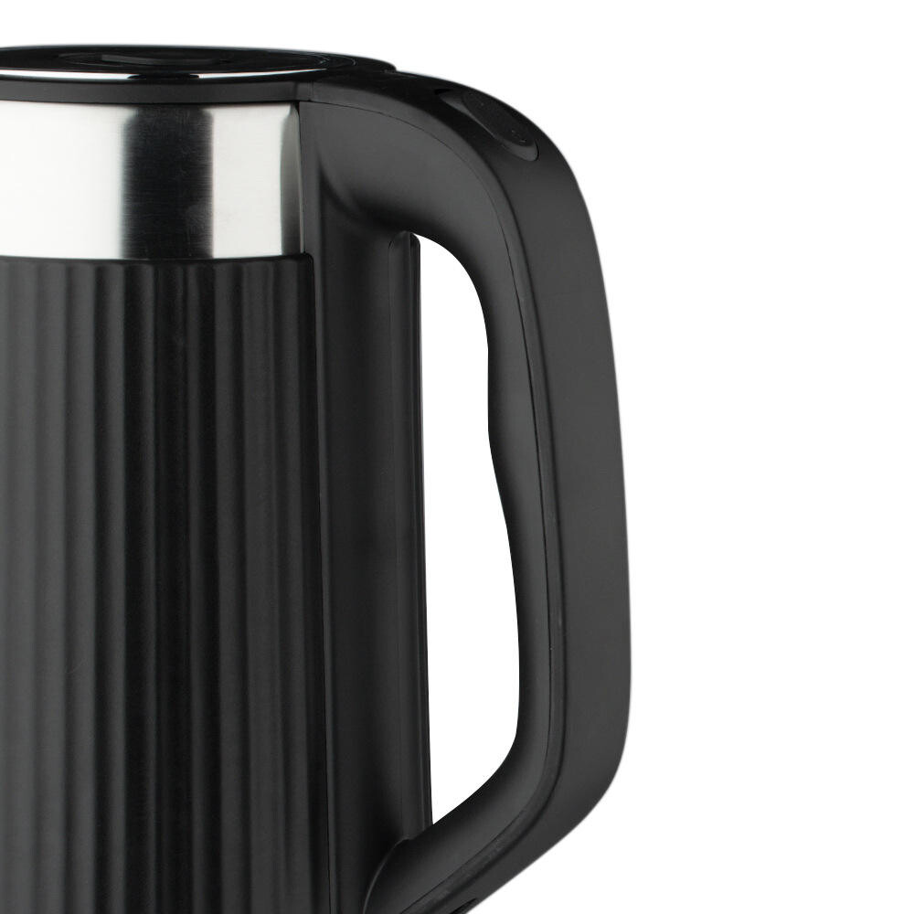 3.5L Black Electric Kettle with Vertical Ribbed PP Body and Mirror Stainless Steel Accents detail 3