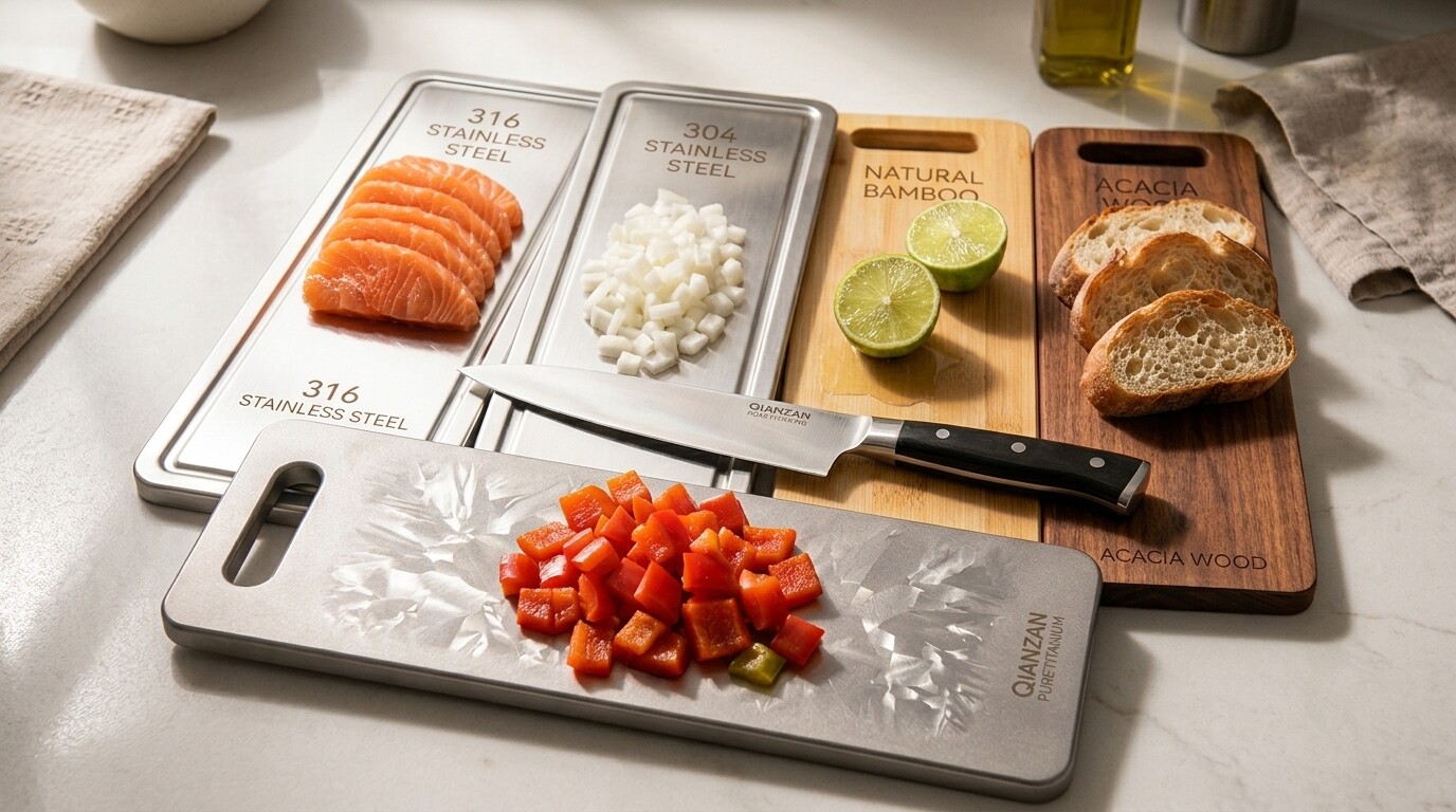 Pure Titanium vs. 304/316 Stainless Steel vs. Bamboo & Wood Cutting Boards: Complete B2B Buyer's Guide
