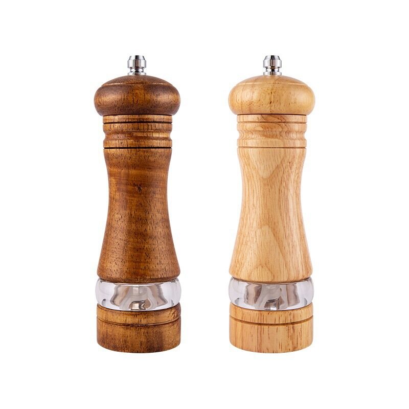 Classic Wooden Salt and Pepper Grinder Set with Clear Acrylic Window